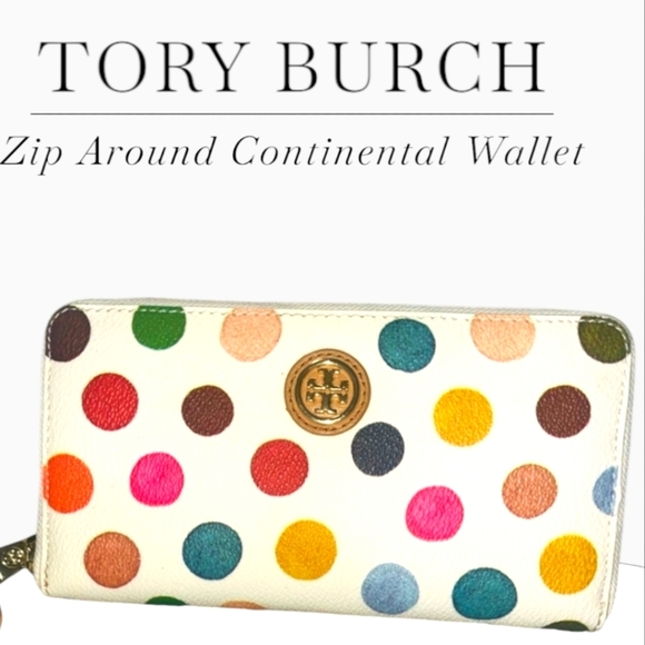Tory Burch Handbags - TORY BURCH Kerrington Polka Dot Zip Around Continental Wallet